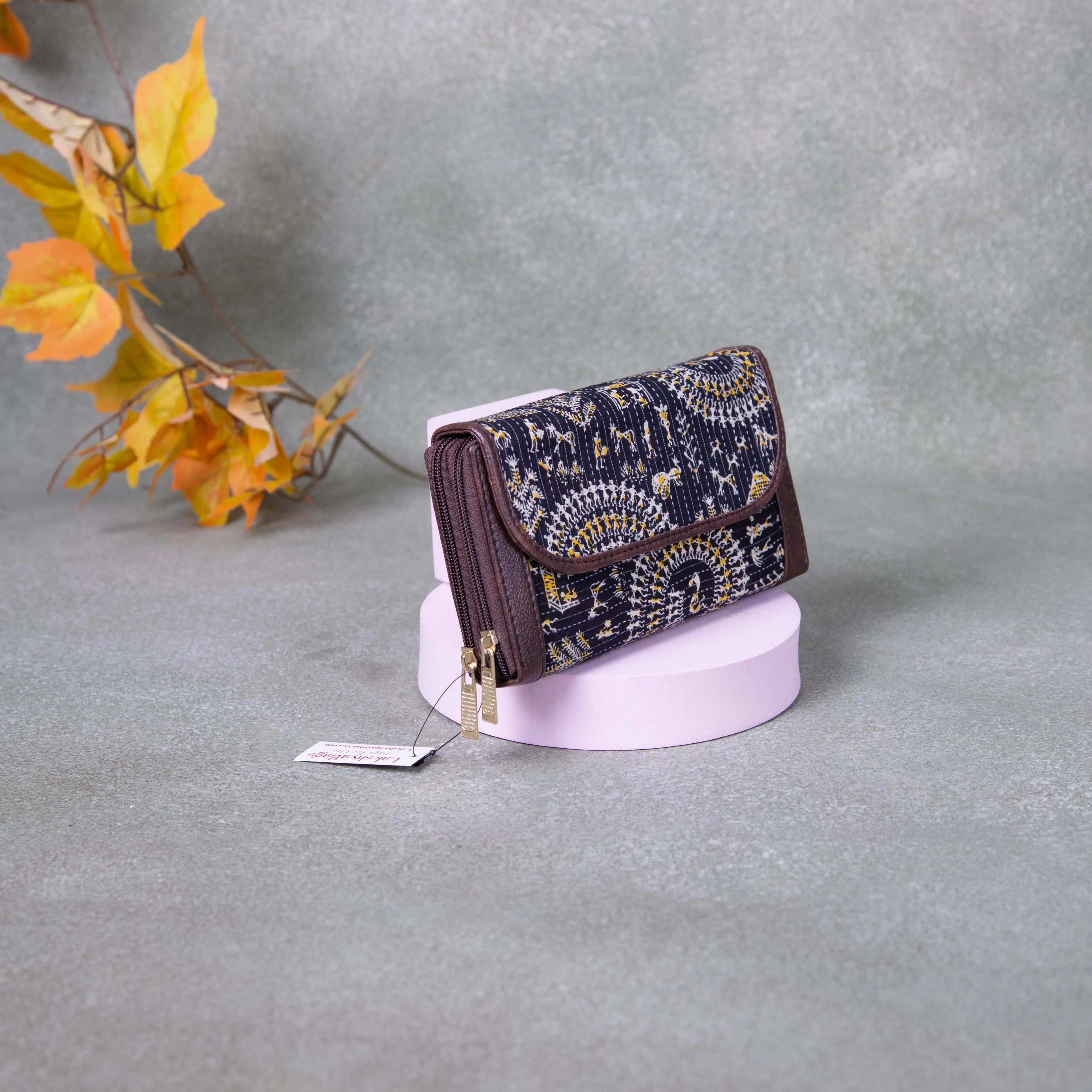 Handmade Wallets -  Dual Zip Blue Tribal Printed Design