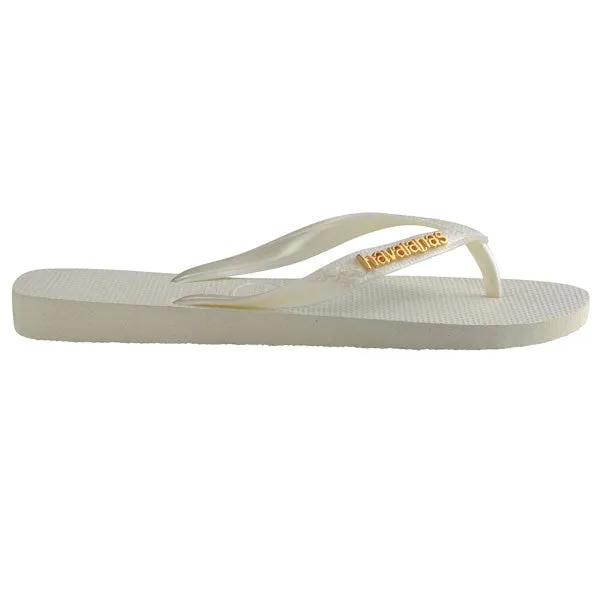 Havaianas White Metallic Logo Flip Flops