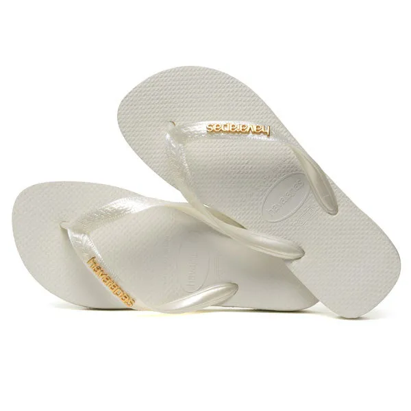 Havaianas White Metallic Logo Flip Flops