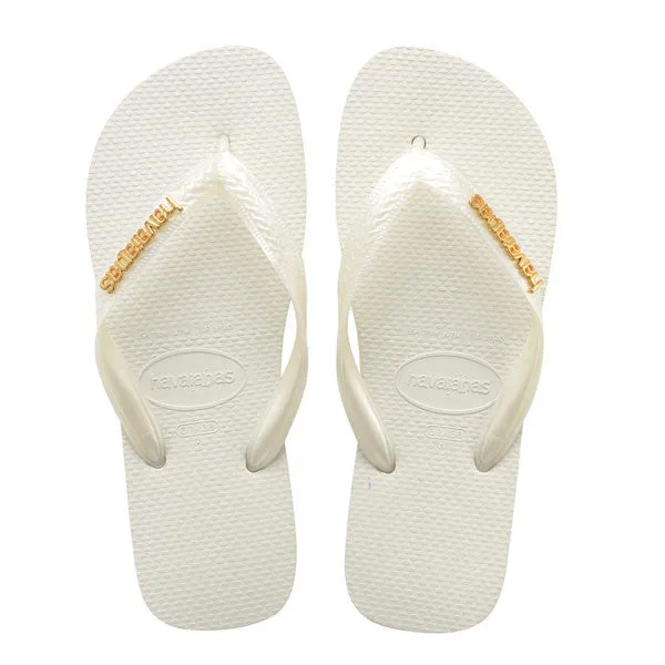 Havaianas White Metallic Logo Flip Flops