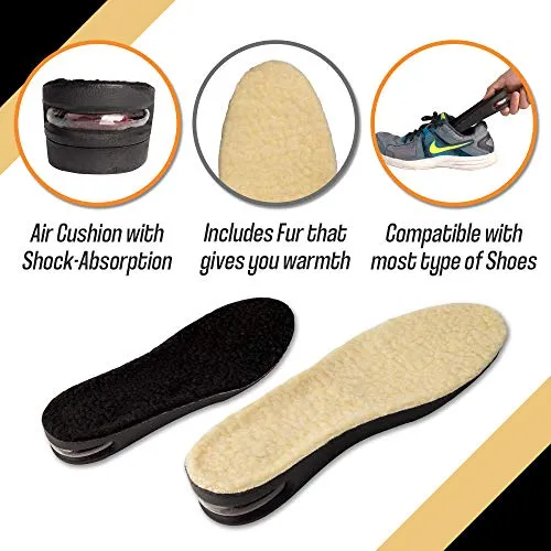Height Increase Insoles with Fur and Air Cushion - 1.2" Shoe Lifts - Heel Lift (US Men's 7-9.5) Beige