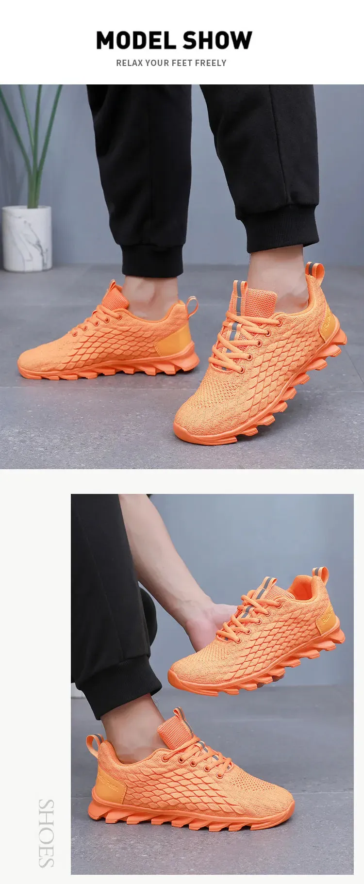 Hot Sale Orange Men's Casual Sneaker Knit Breathable Lightweight Sneakers Men Comfort Lace-Up Sports Shoes Man zapatillas hombre