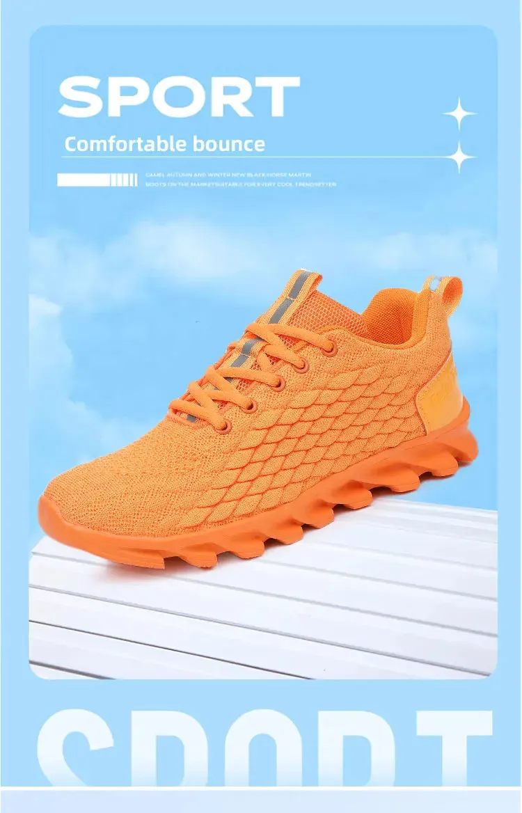 Hot Sale Orange Men's Casual Sneaker Knit Breathable Lightweight Sneakers Men Comfort Lace-Up Sports Shoes Man zapatillas hombre