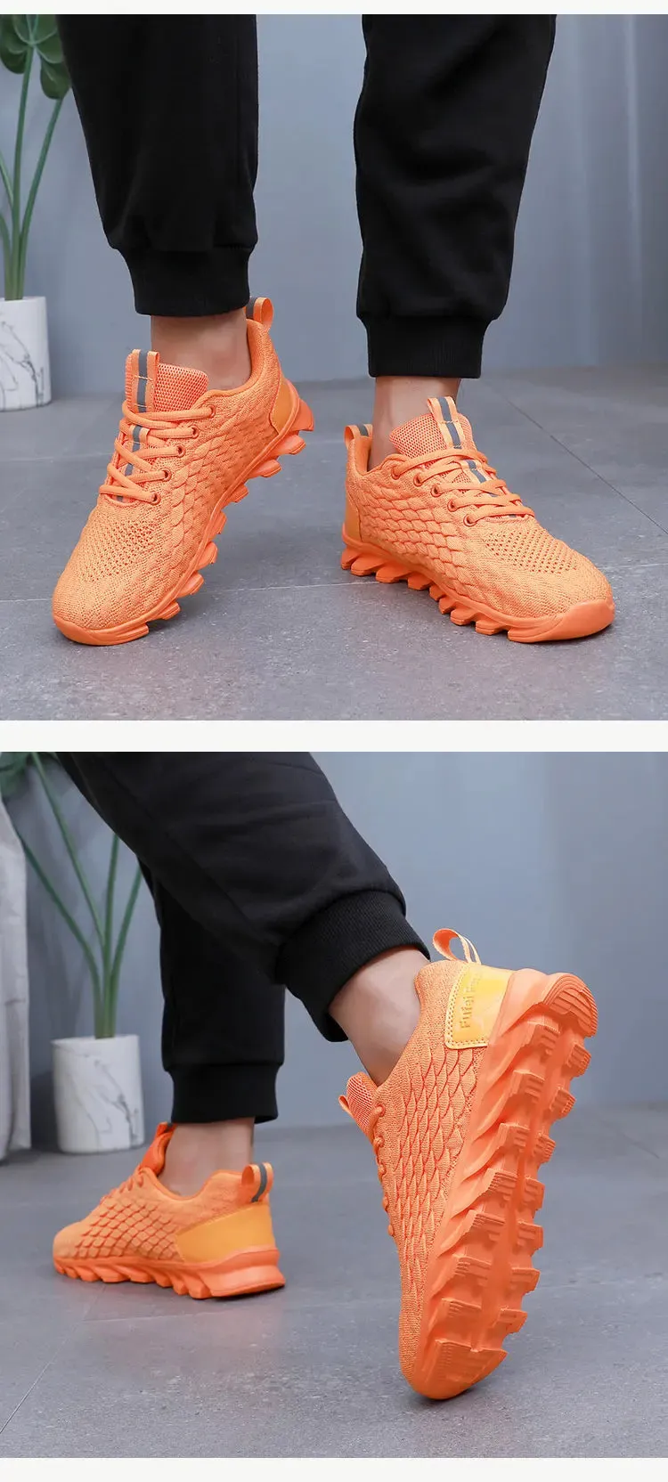 Hot Sale Orange Men's Casual Sneaker Knit Breathable Lightweight Sneakers Men Comfort Lace-Up Sports Shoes Man zapatillas hombre