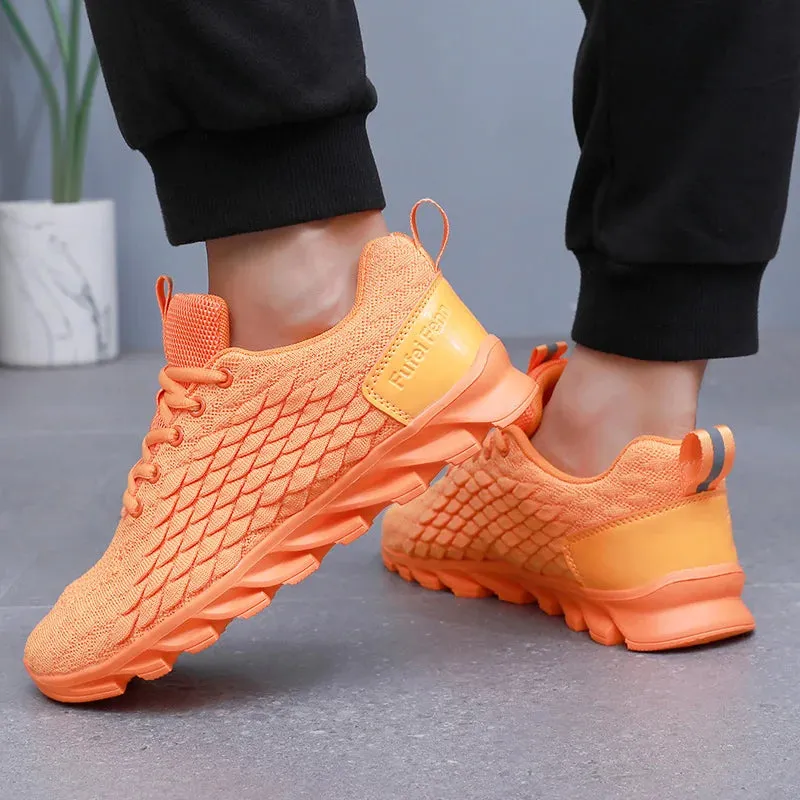 Hot Sale Orange Men's Casual Sneaker Knit Breathable Lightweight Sneakers Men Comfort Lace-Up Sports Shoes Man zapatillas hombre