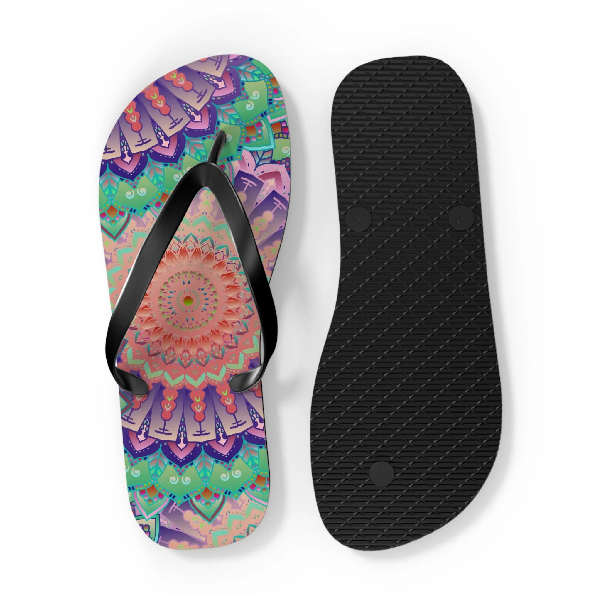 Intricate Mandala Flip Flops - Floral Design