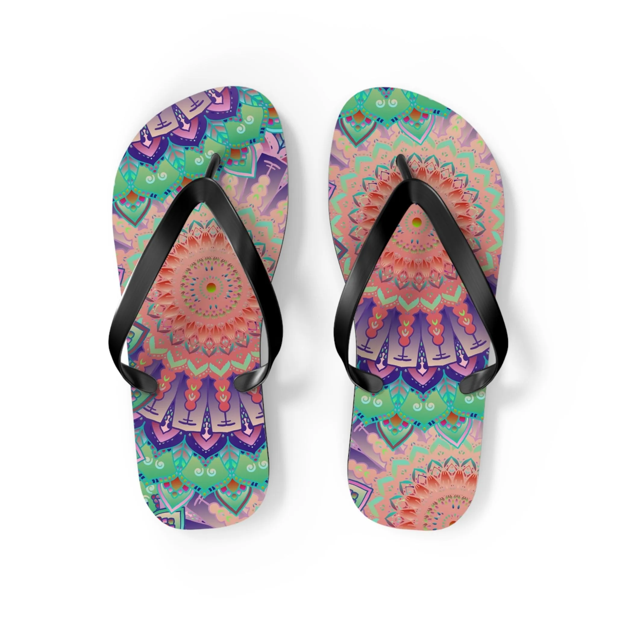 Intricate Mandala Flip Flops - Floral Design