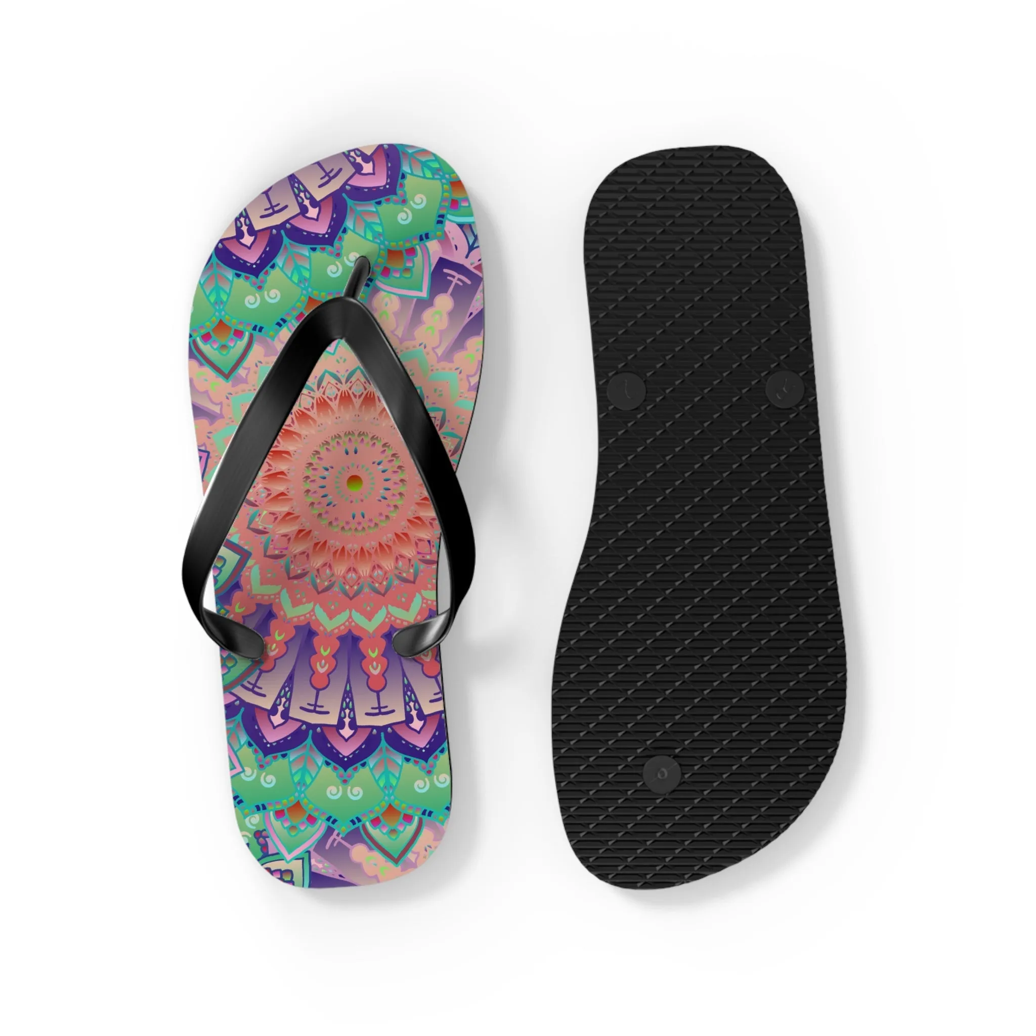 Intricate Mandala Flip Flops - Floral Design