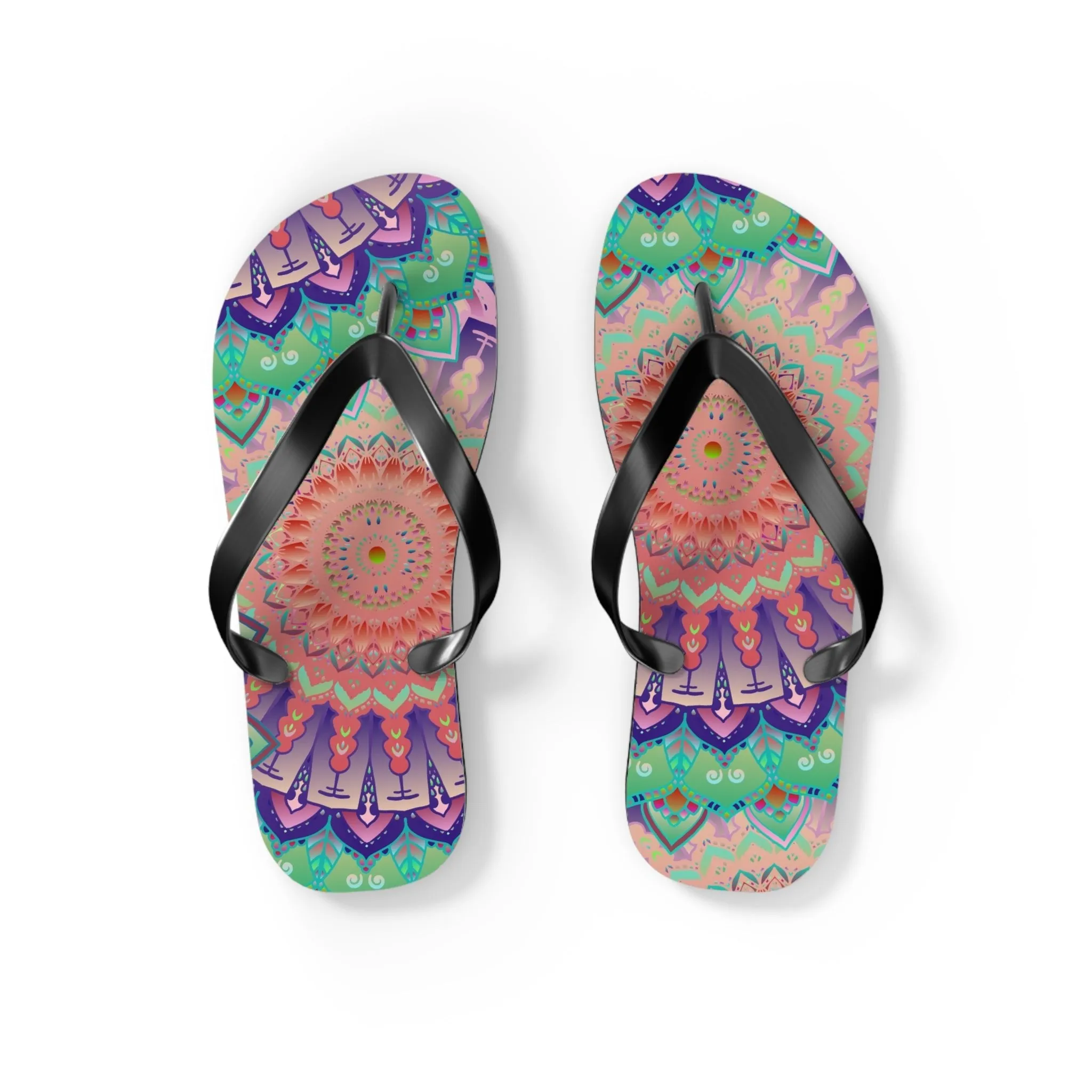 Intricate Mandala Flip Flops - Floral Design