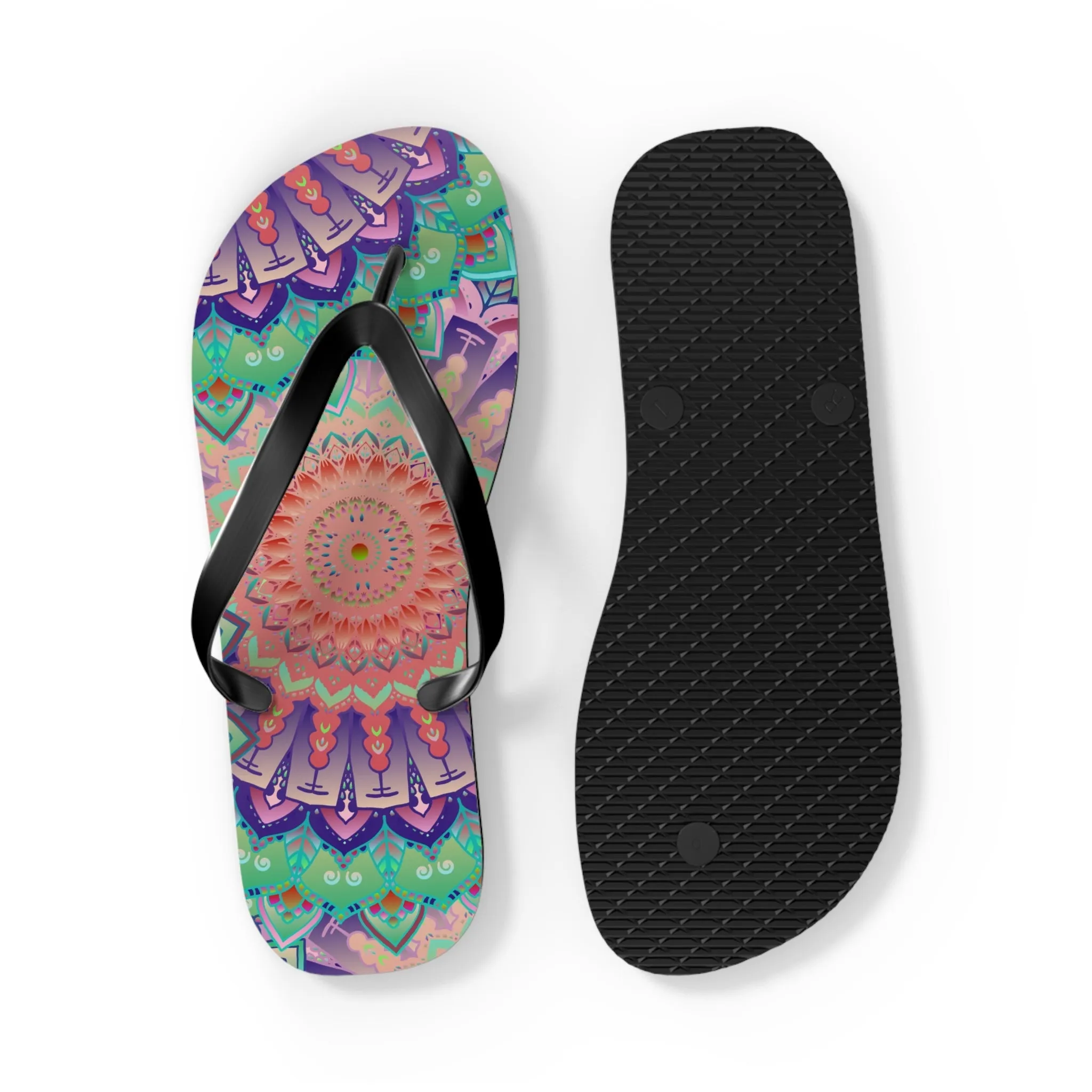 Intricate Mandala Flip Flops - Floral Design