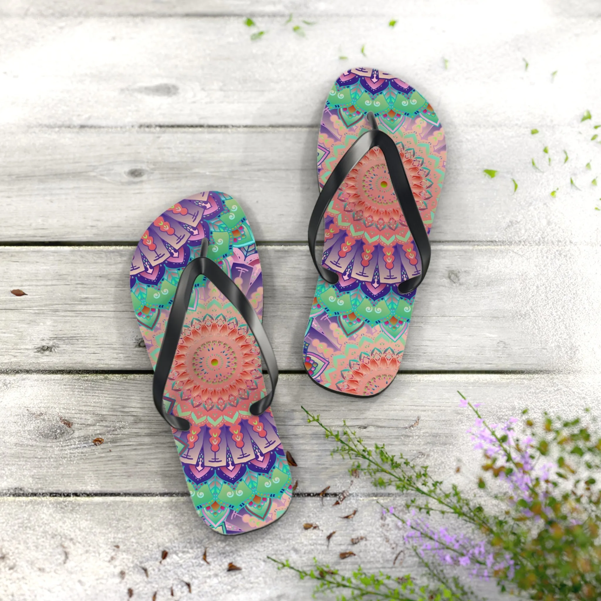 Intricate Mandala Flip Flops - Floral Design