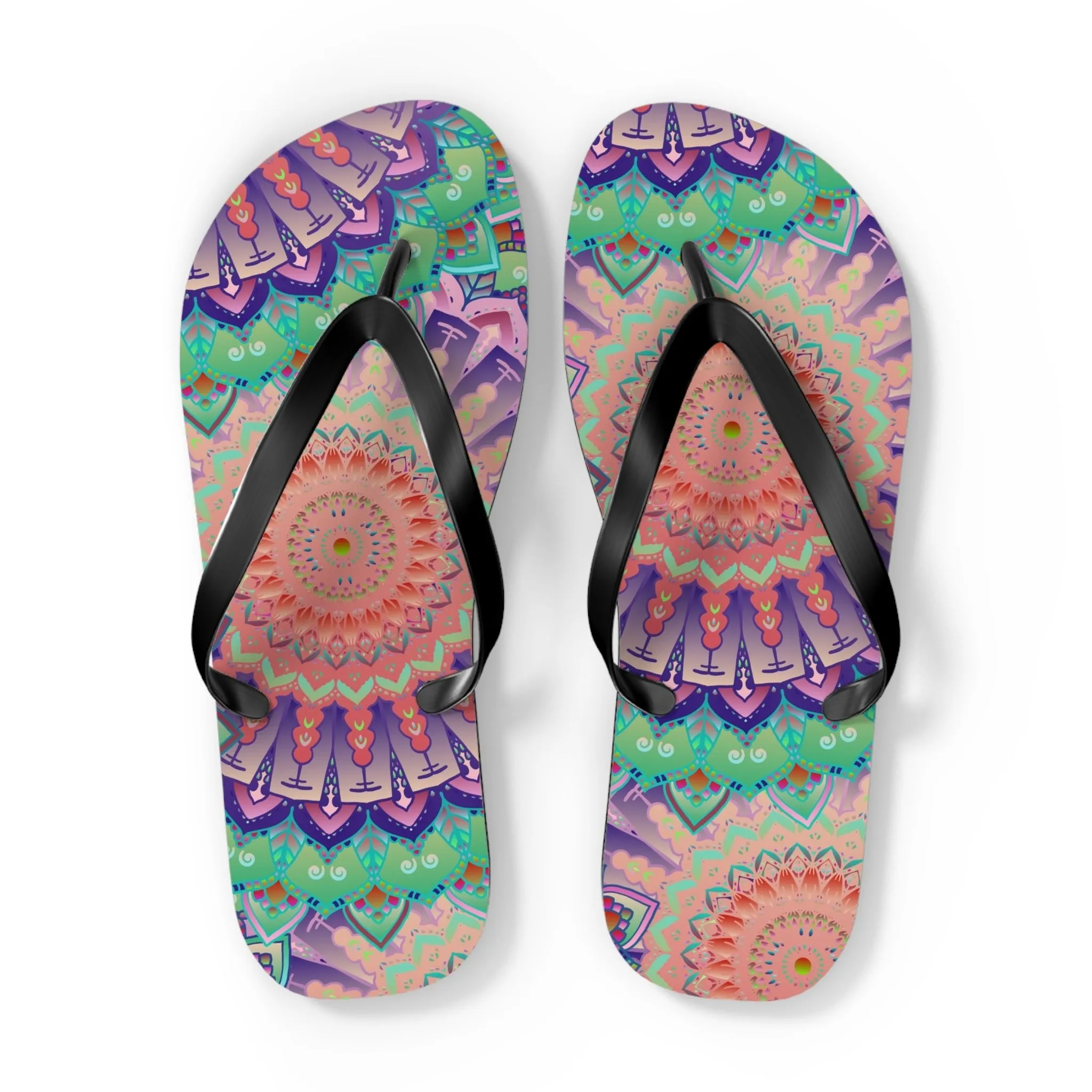 Intricate Mandala Flip Flops - Floral Design