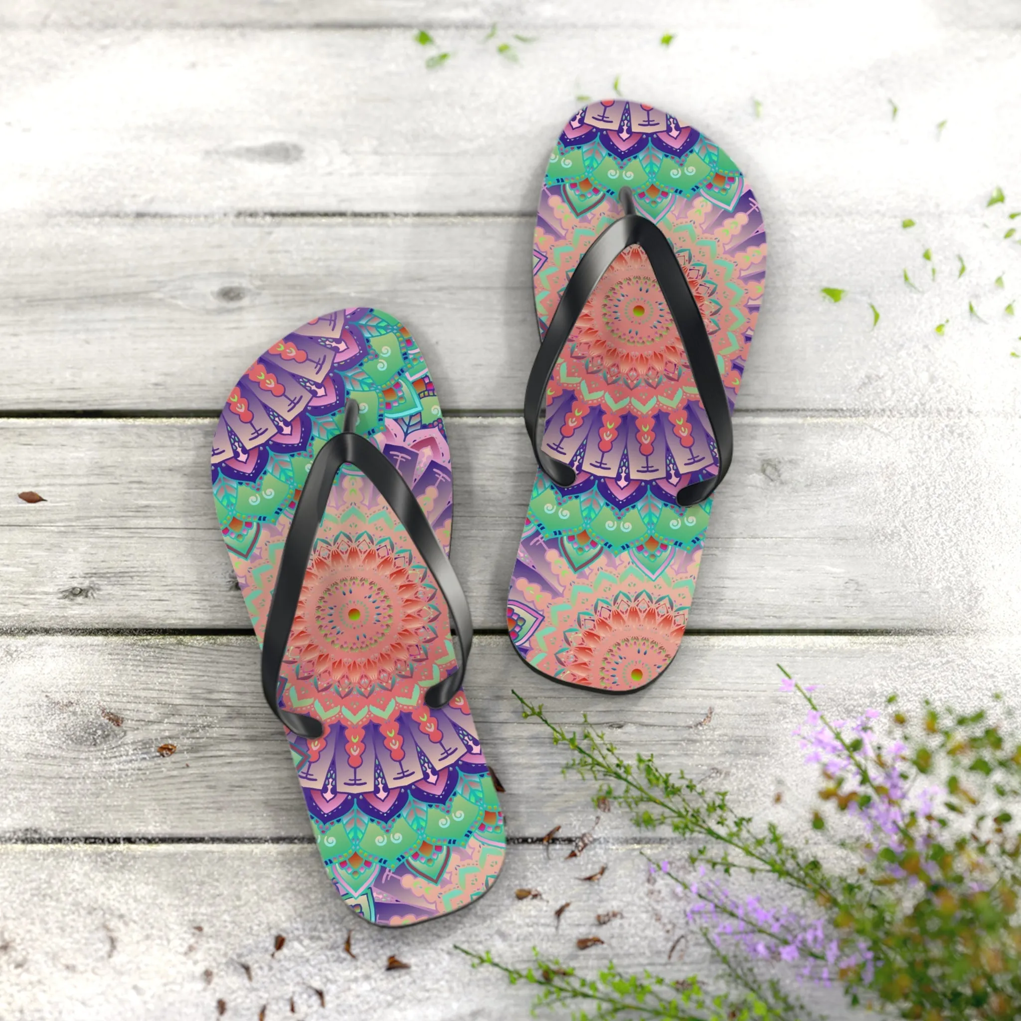 Intricate Mandala Flip Flops - Floral Design
