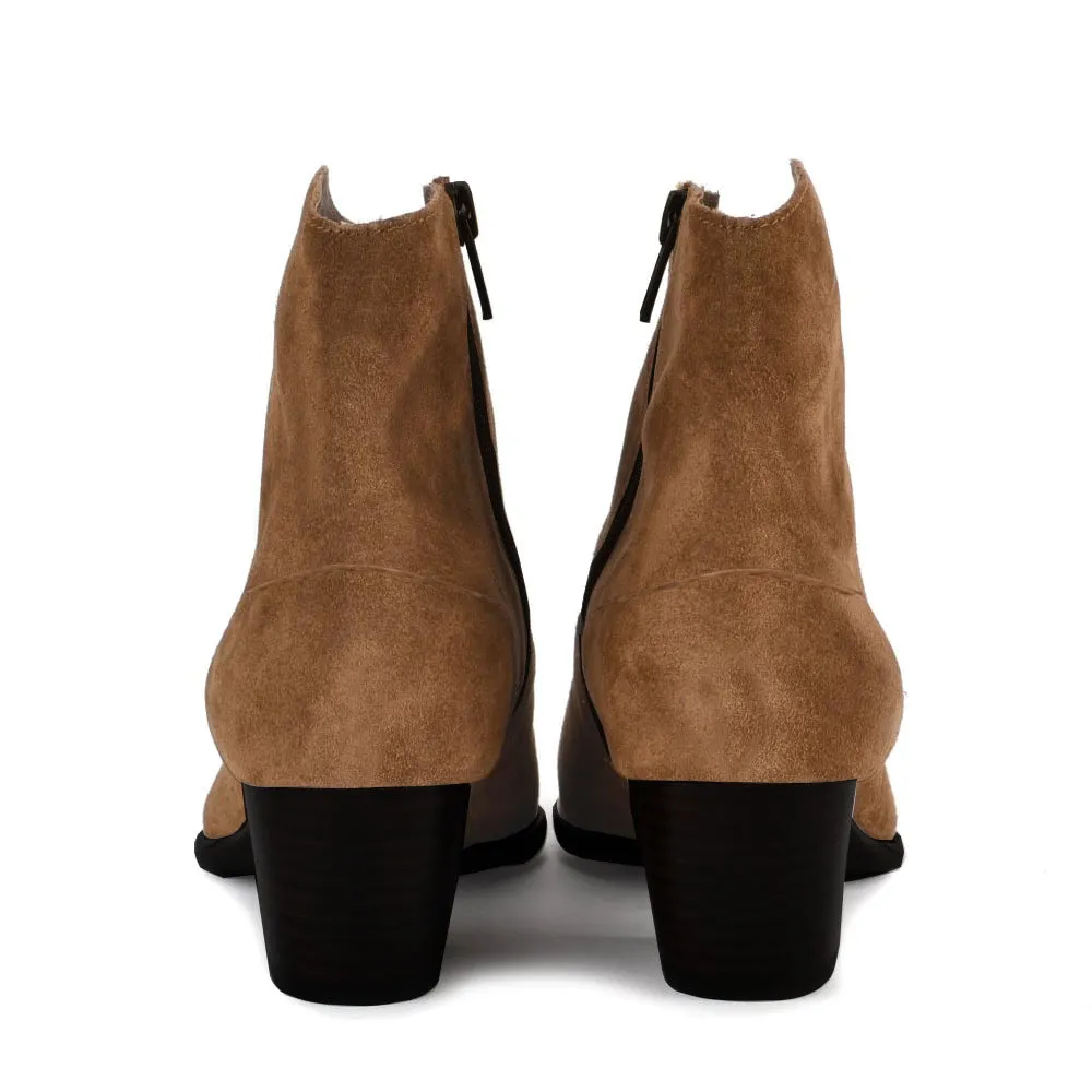 Kara Zini Handmade Slip-On Russet Suede Leather Booties