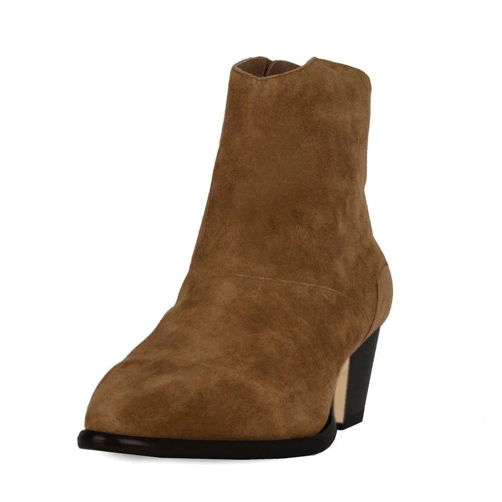 Kara Zini Handmade Slip-On Russet Suede Leather Booties