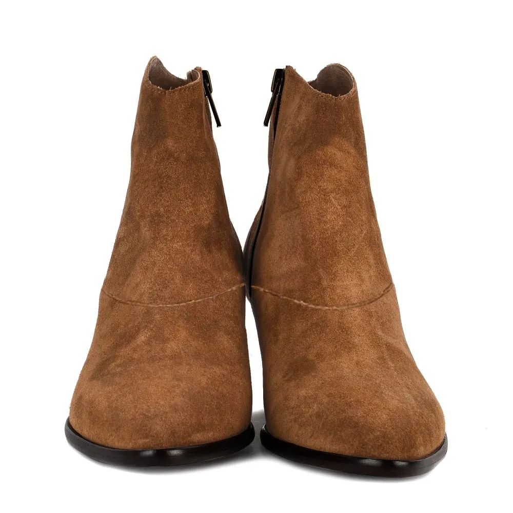 Kara Zini Handmade Slip-On Russet Suede Leather Booties