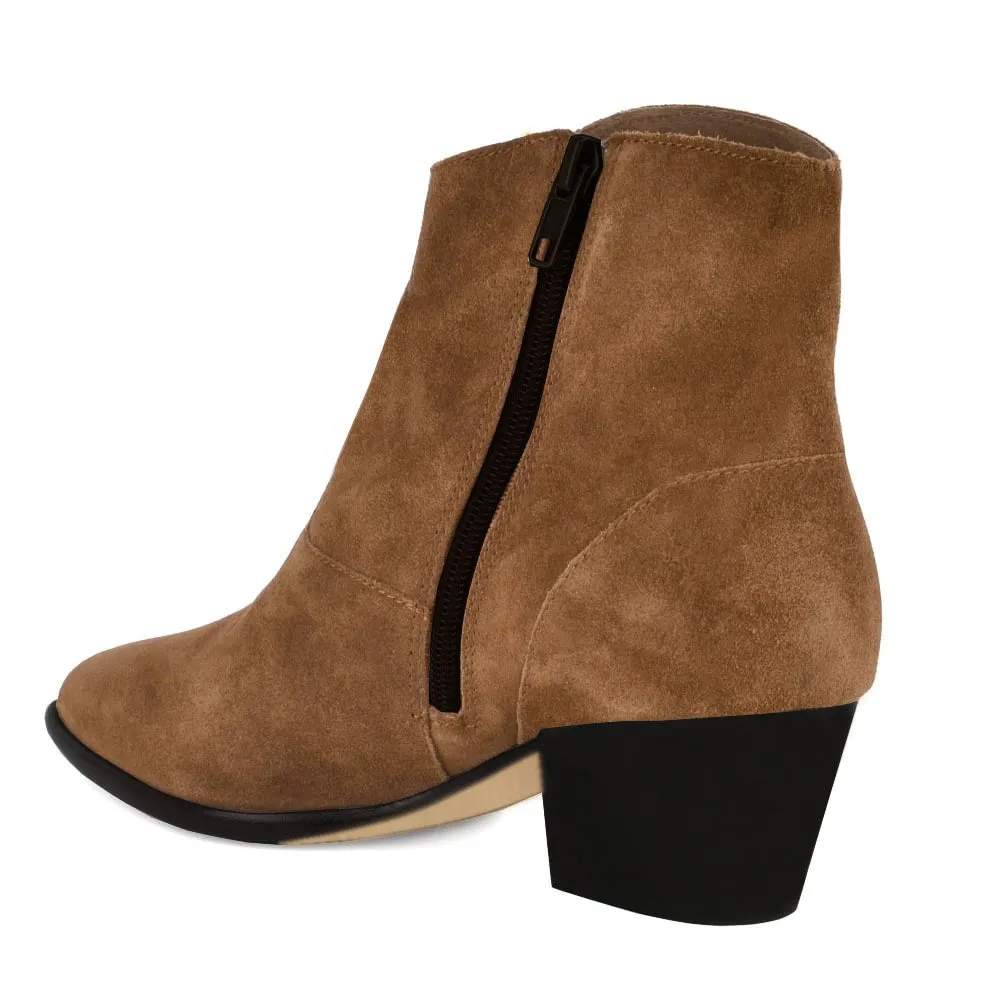 Kara Zini Handmade Slip-On Russet Suede Leather Booties
