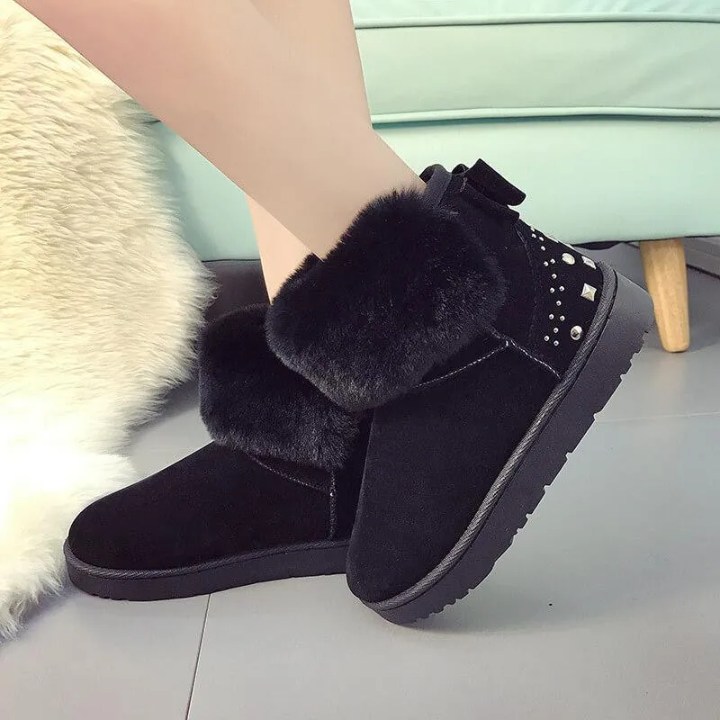 low Heel Snow Round Toe Flat Suede Boots