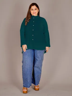 Mandarin Collar Shirt Style Green Top