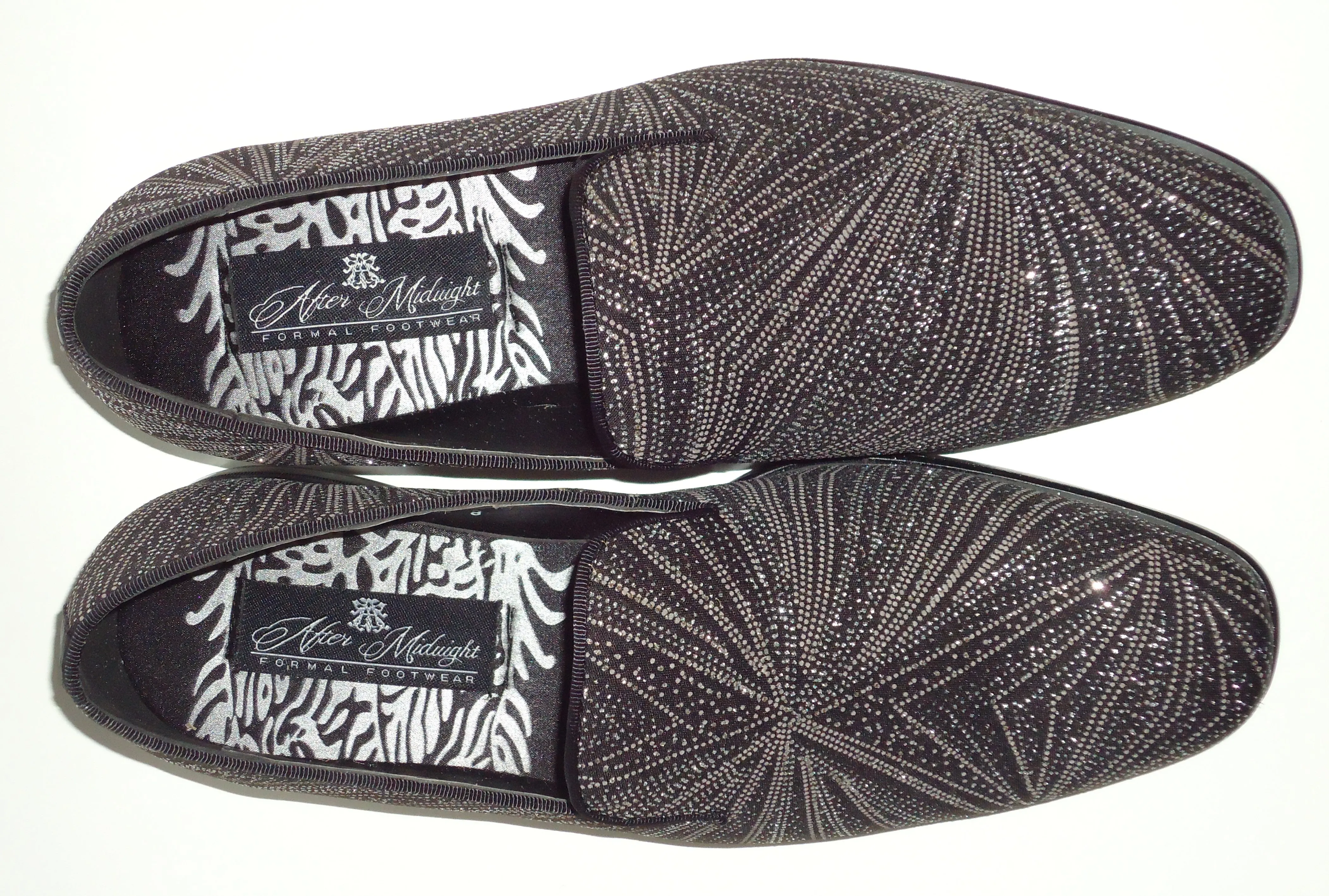 Mens Glitzy Black Shiny Silver Glitter Dress Shoes Slip Ons After Midnight 8018 S
