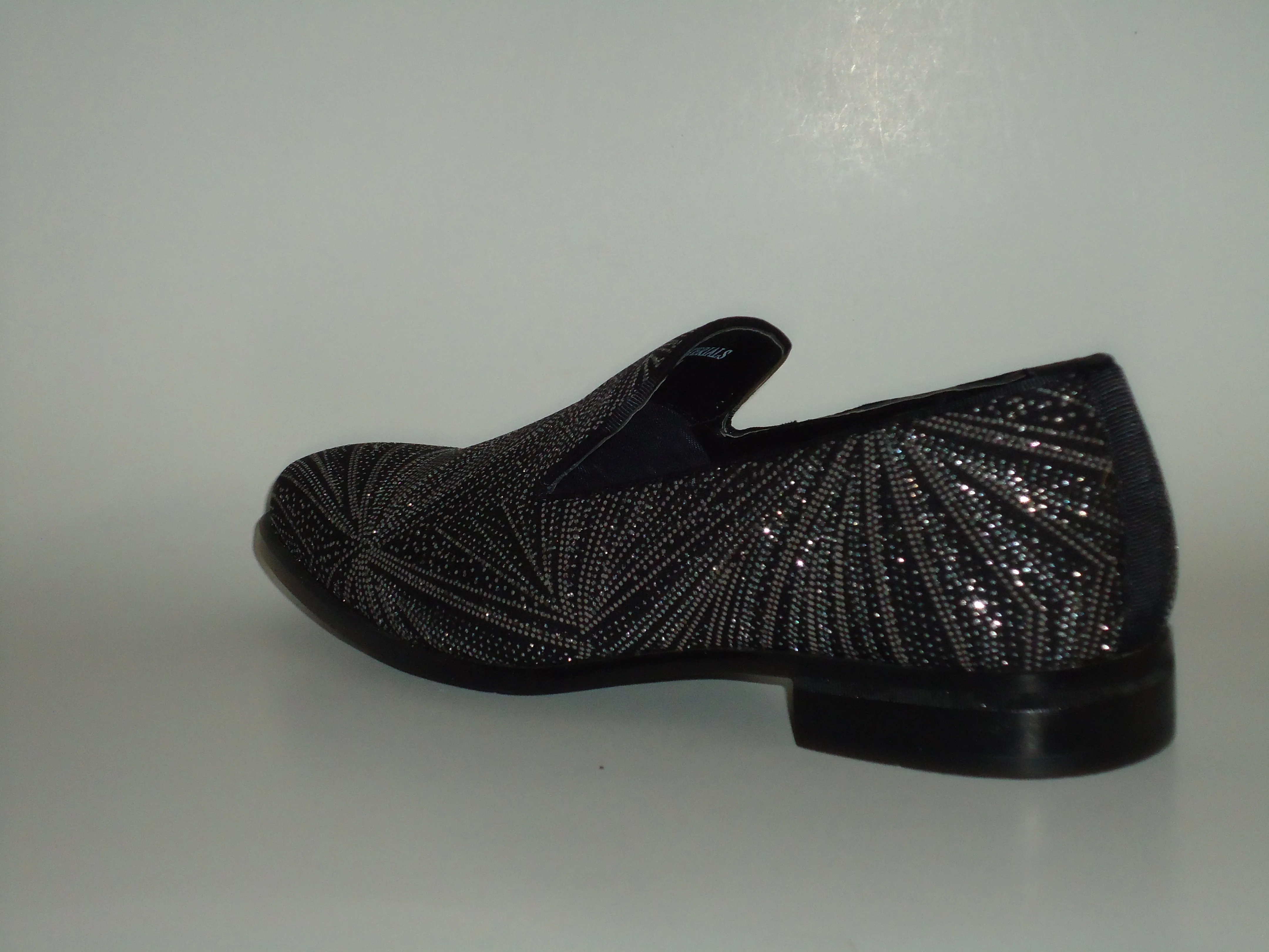 Mens Glitzy Black Shiny Silver Glitter Dress Shoes Slip Ons After Midnight 8018 S