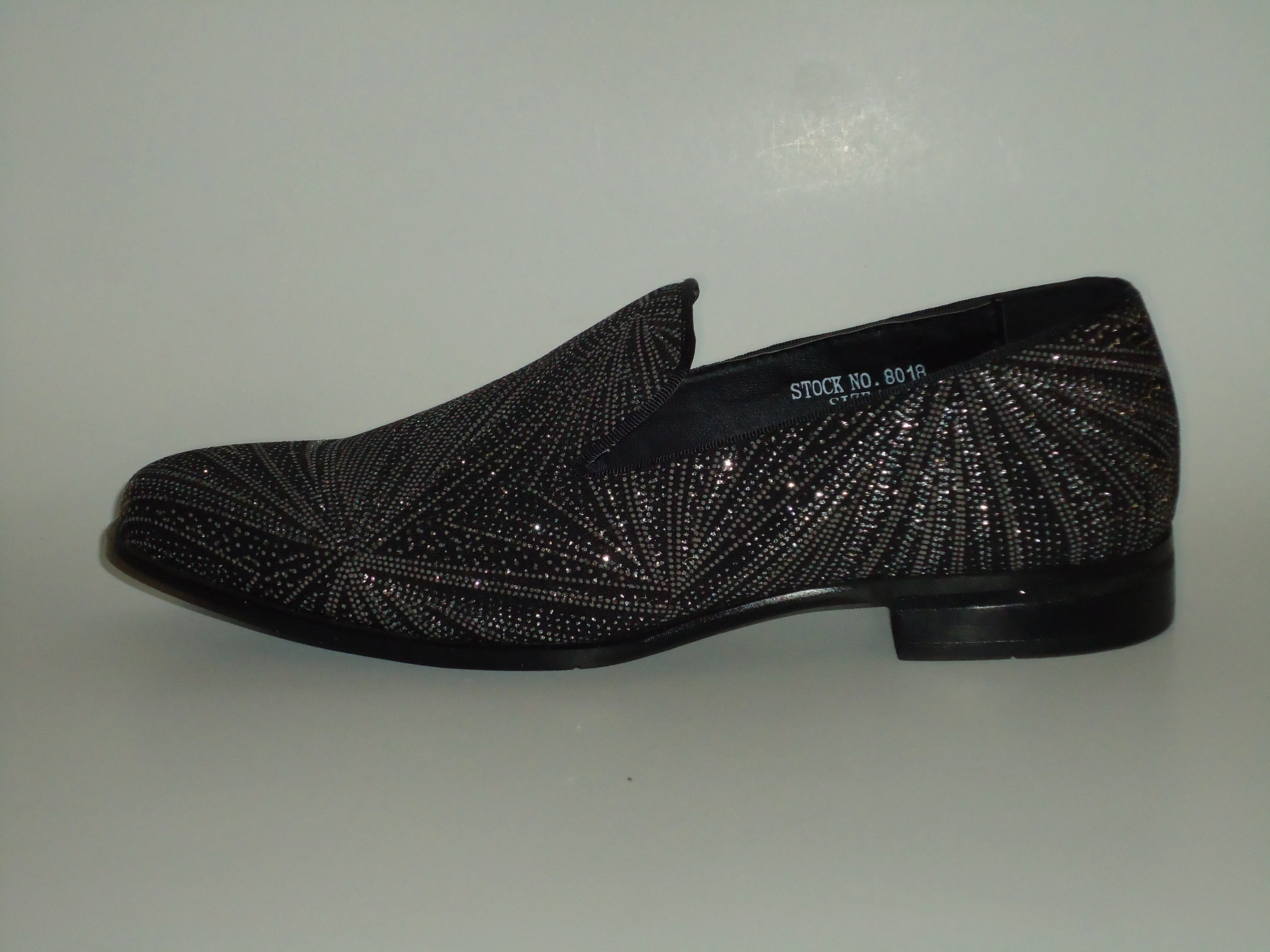Mens Glitzy Black Shiny Silver Glitter Dress Shoes Slip Ons After Midnight 8018 S