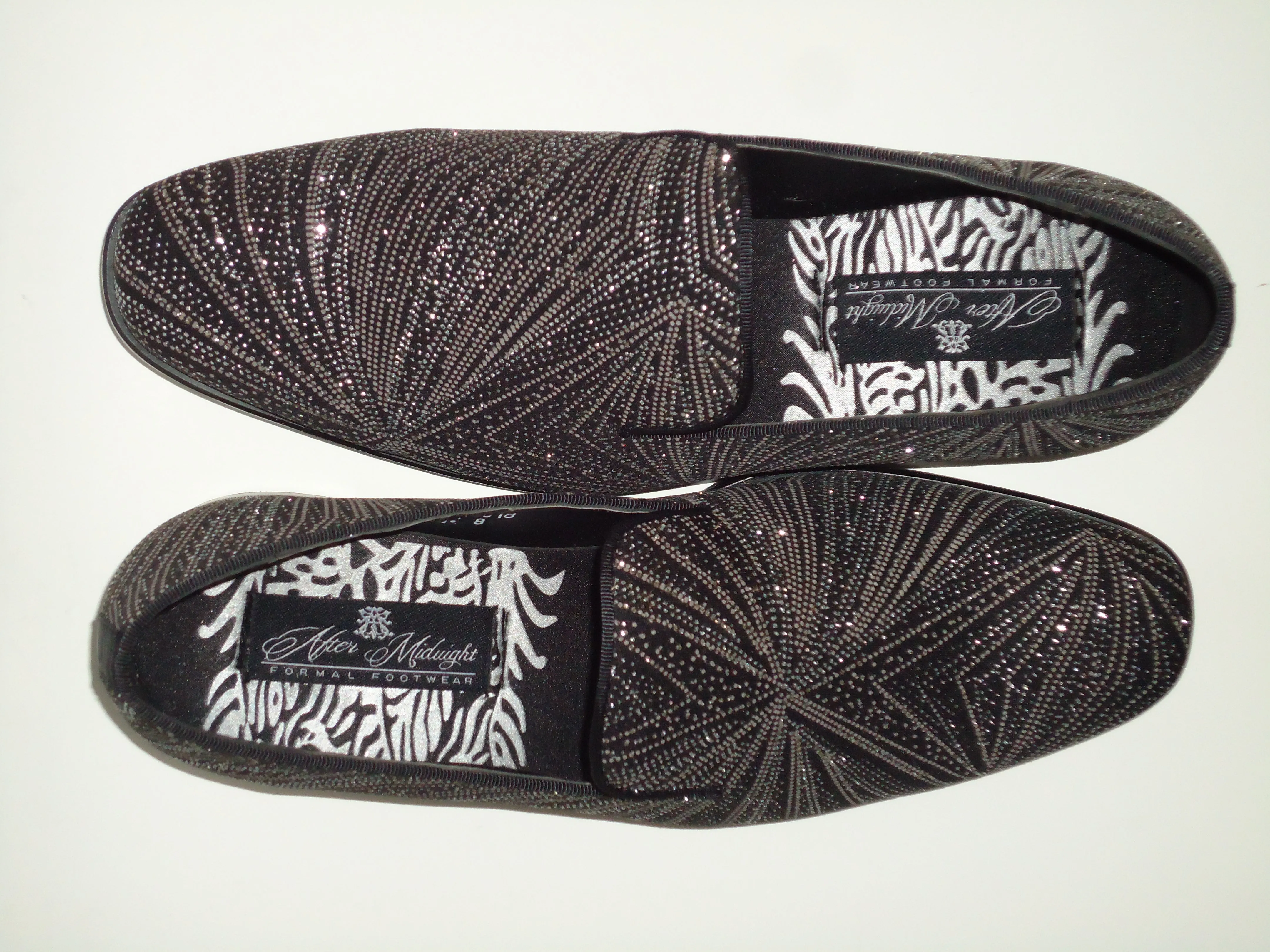 Mens Glitzy Black Shiny Silver Glitter Dress Shoes Slip Ons After Midnight 8018 S