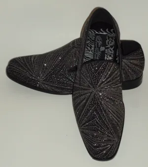Mens Glitzy Black Shiny Silver Glitter Dress Shoes Slip Ons After Midnight 8018 S