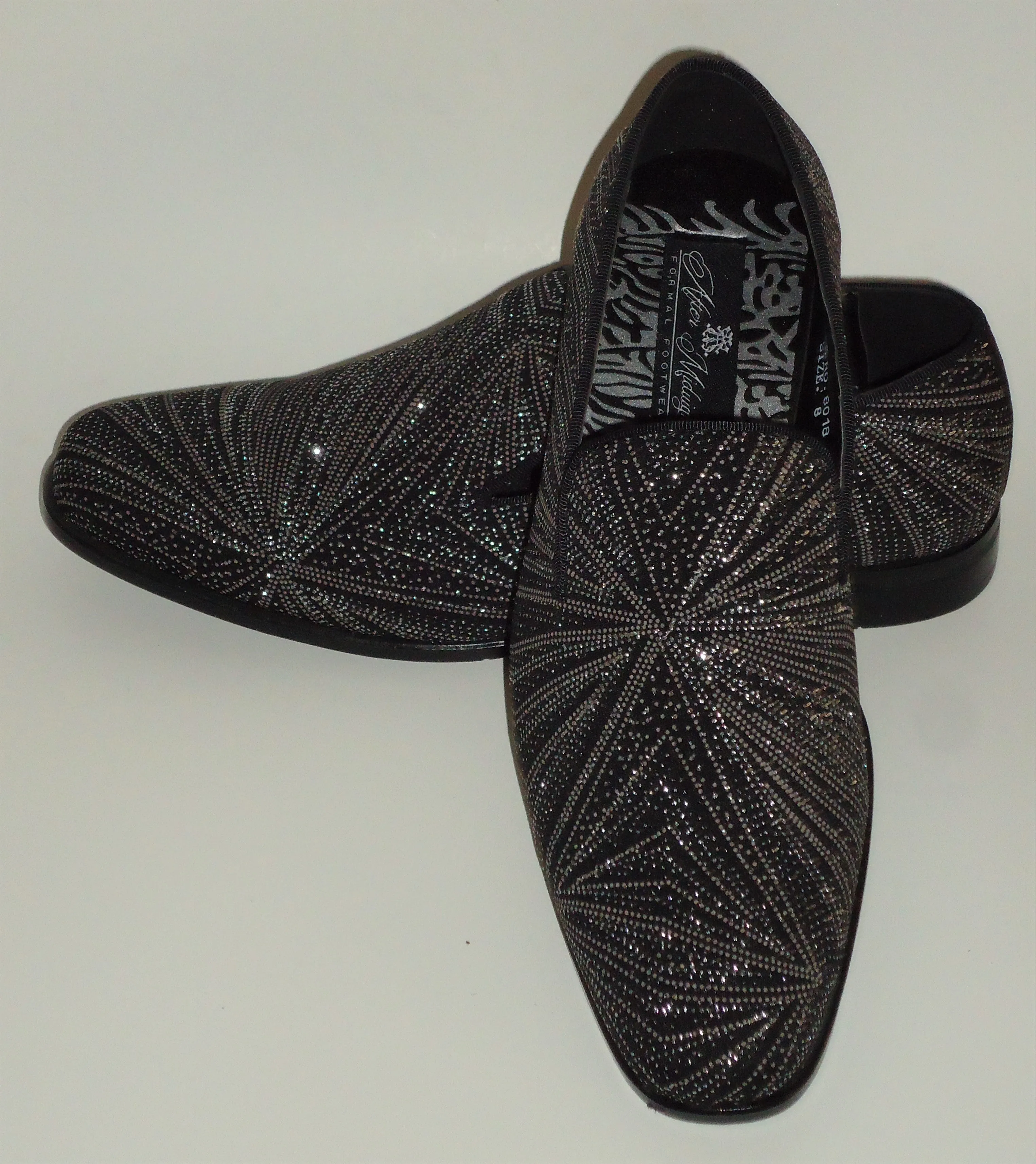 Mens Glitzy Black Shiny Silver Glitter Dress Shoes Slip Ons After Midnight 8018 S