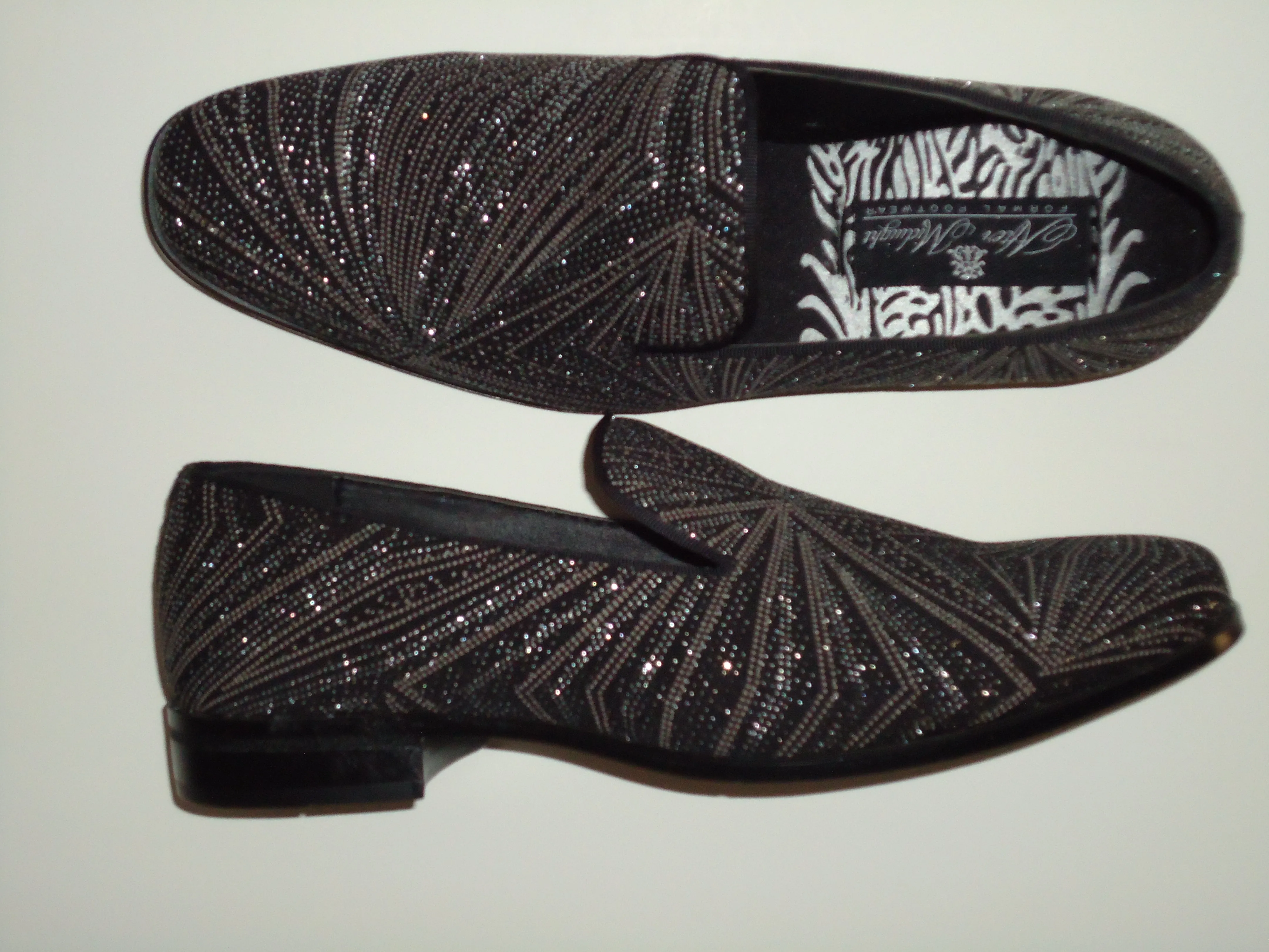 Mens Glitzy Black Shiny Silver Glitter Dress Shoes Slip Ons After Midnight 8018 S