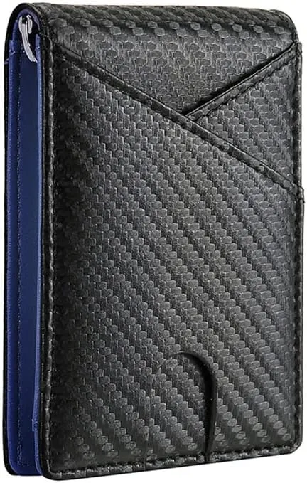 New SDFGH Man Money Clip Carbon Fiber Wallet Genuine Leather Wallet Business Credit Card ID Holders Mini Wallets for Men