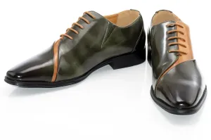 Olive And Tan Leather Two-Toned Lace-Ups