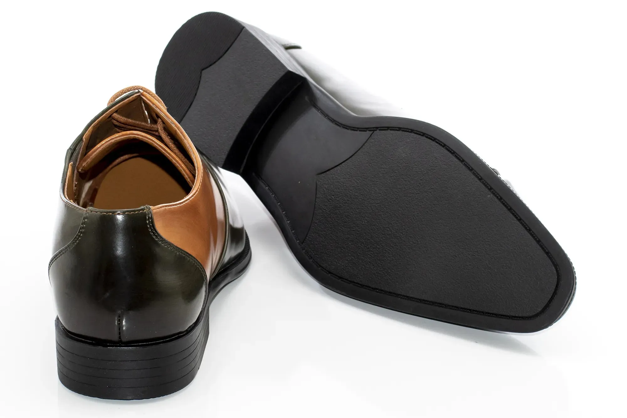 Olive And Tan Leather Two-Toned Lace-Ups