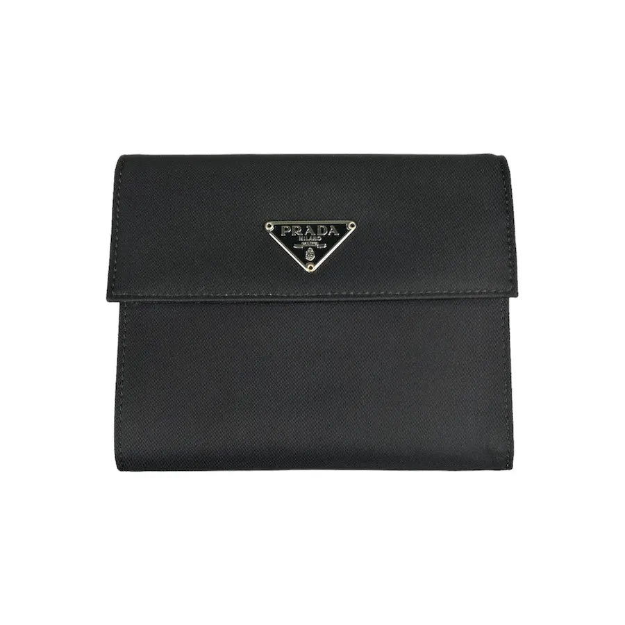 PRADA BLACK NYLON TRI-FOLD WALLET