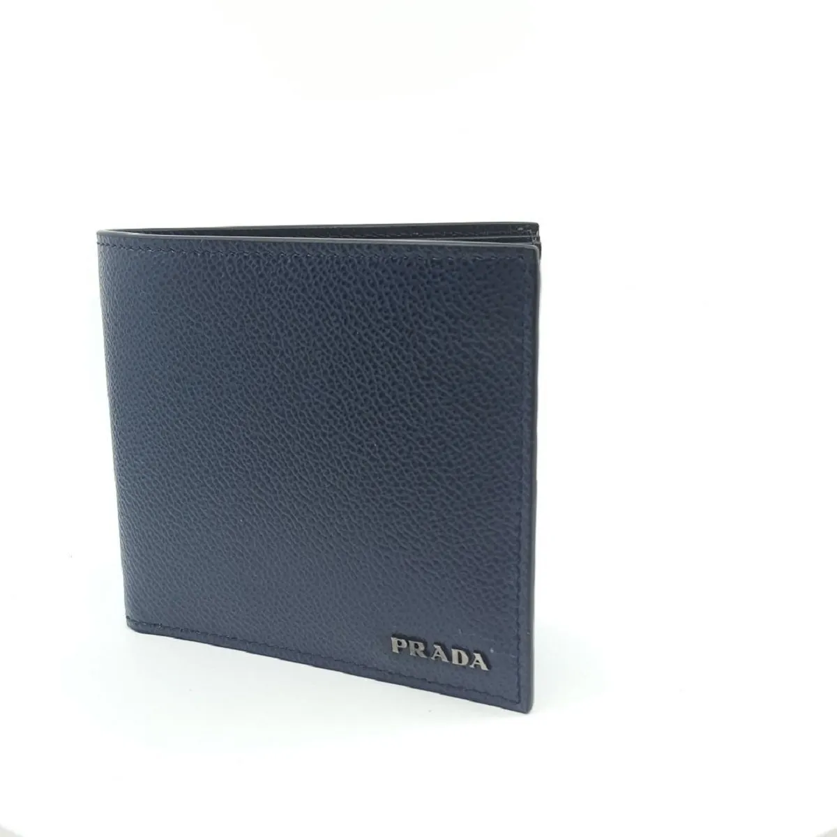 Prada Vitello Micro Grain Baltico Blue Nero Black Mens Wallet 2MO513