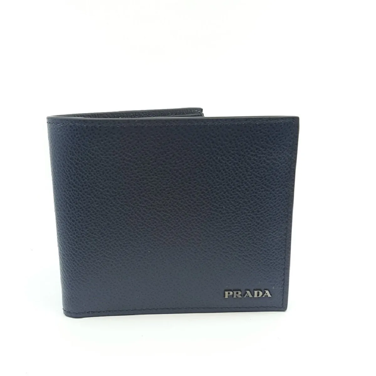 Prada Vitello Micro Grain Baltico Blue Nero Black Mens Wallet 2MO513