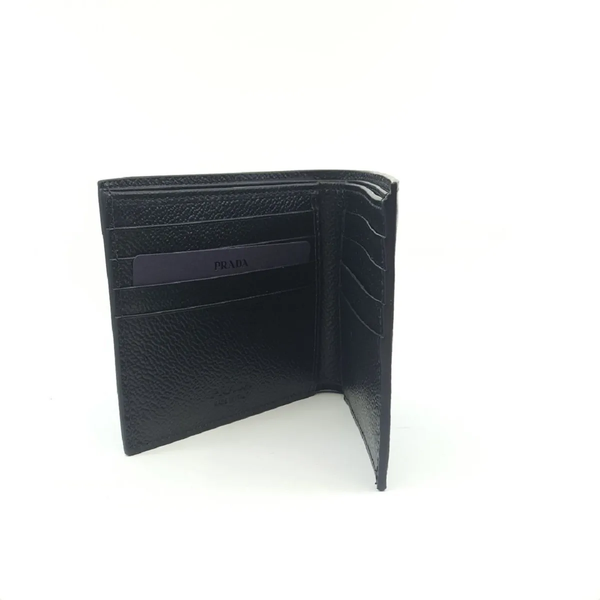 Prada Vitello Micro Grain Baltico Blue Nero Black Mens Wallet 2MO513