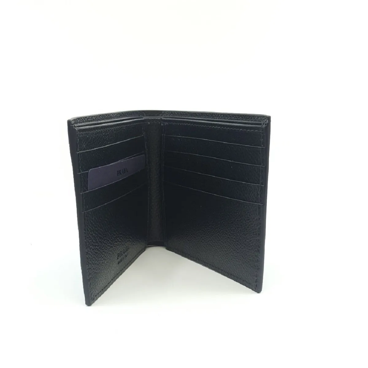 Prada Vitello Micro Grain Baltico Blue Nero Black Mens Wallet 2MO513