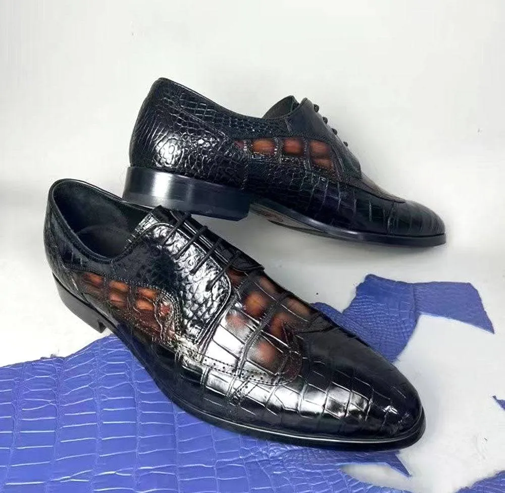 Preorder Crocodile Shoes Crocodile Leather Two Tone Shoes,Brogue Formal Shoes,Lace Up Dress Shoes