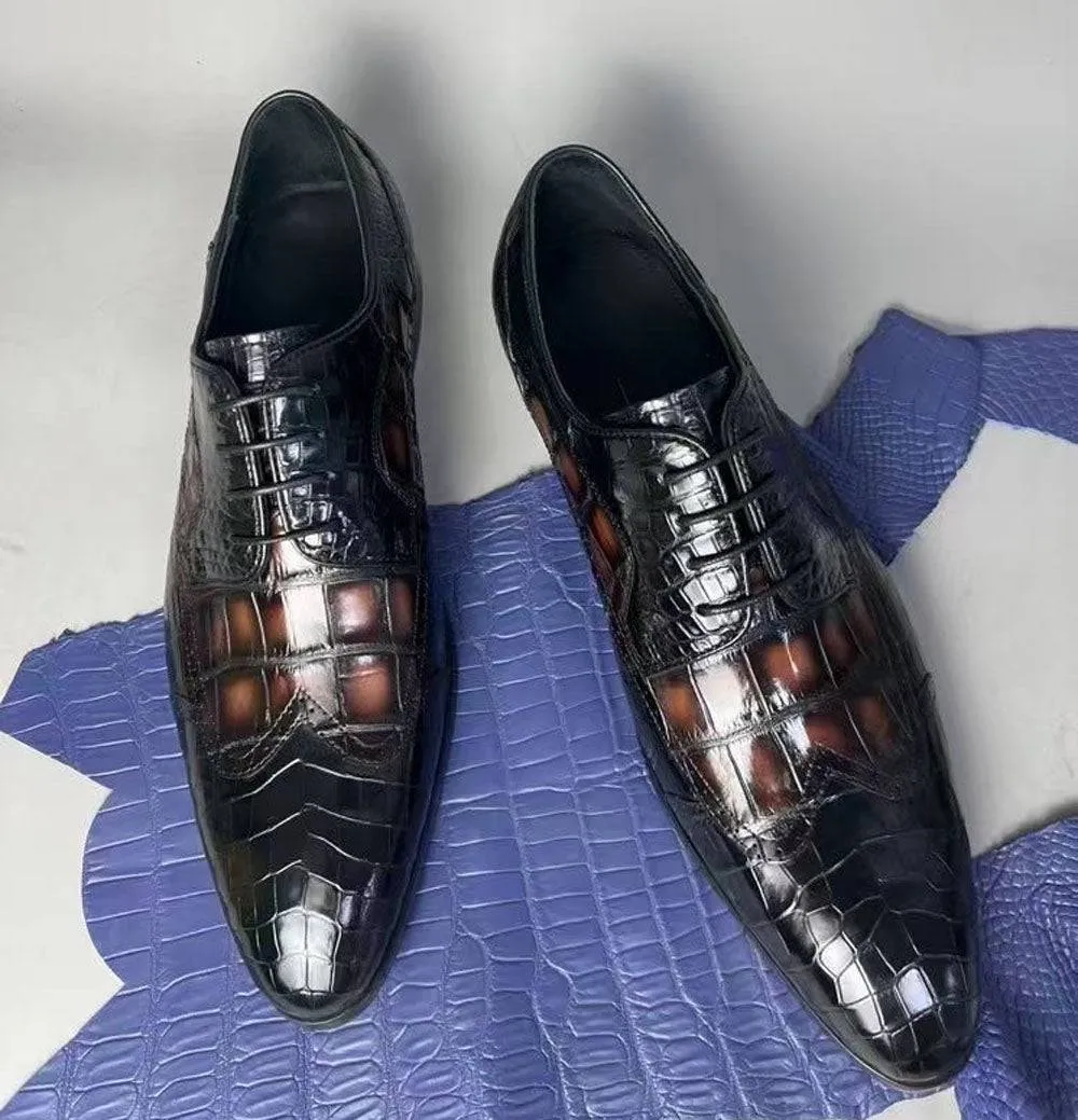 Preorder Crocodile Shoes Crocodile Leather Two Tone Shoes,Brogue Formal Shoes,Lace Up Dress Shoes