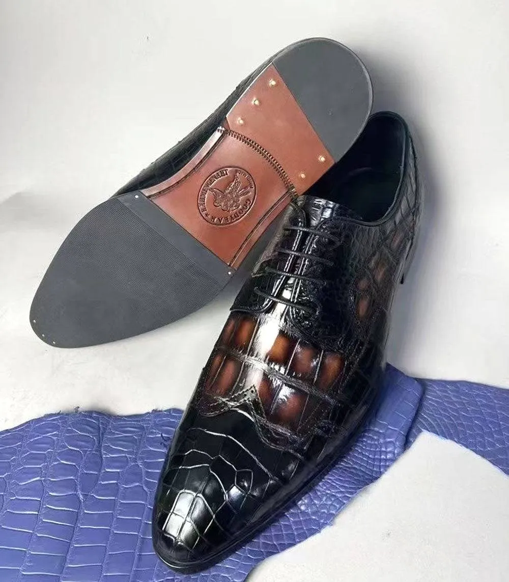 Preorder Crocodile Shoes Crocodile Leather Two Tone Shoes,Brogue Formal Shoes,Lace Up Dress Shoes