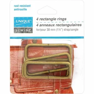 Rectangle Rings - 1.5" (38mm) - Antique Gold - 4 pack