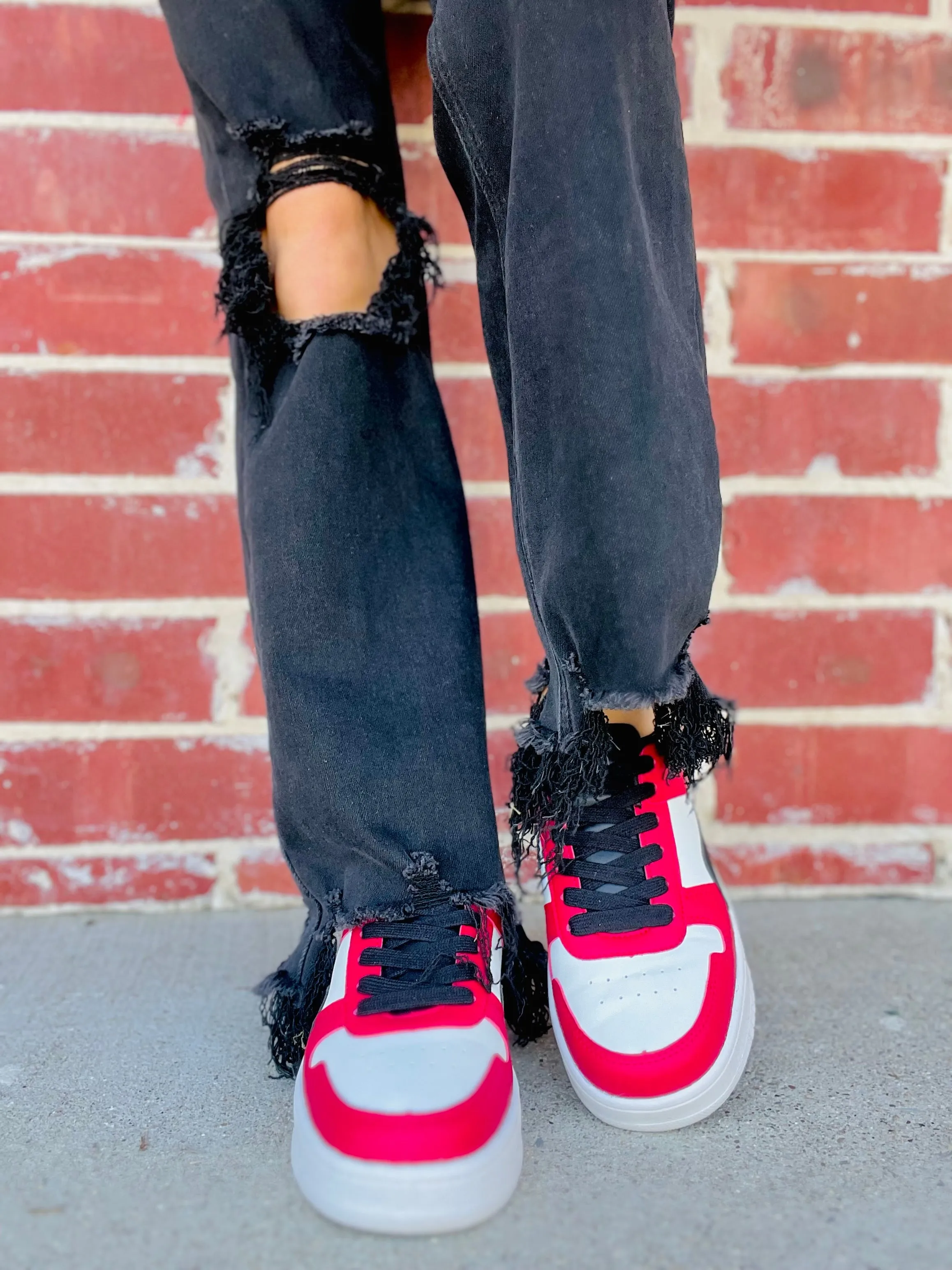 Retro Red Mix Platform Tennis Shoe