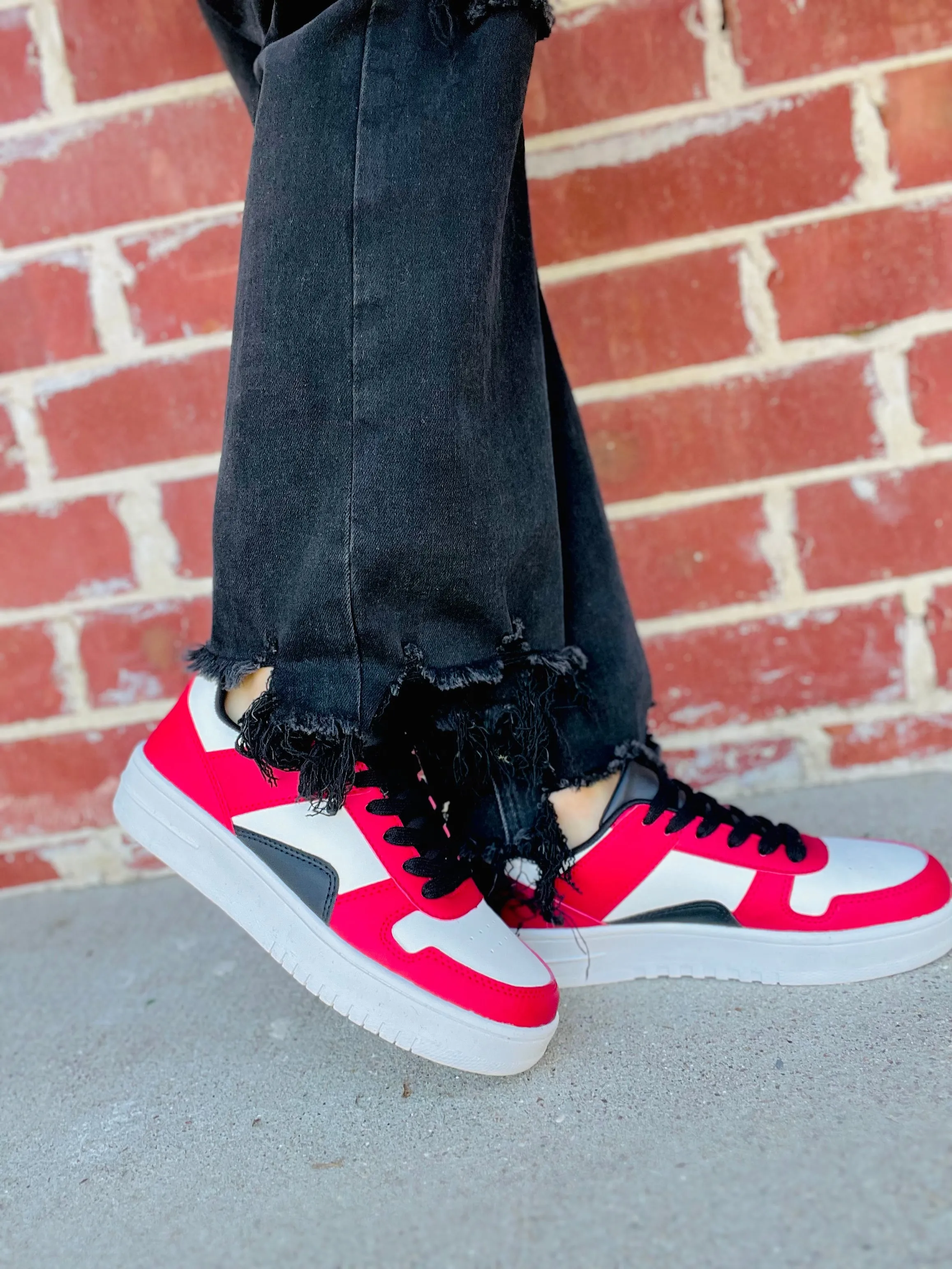 Retro Red Mix Platform Tennis Shoe