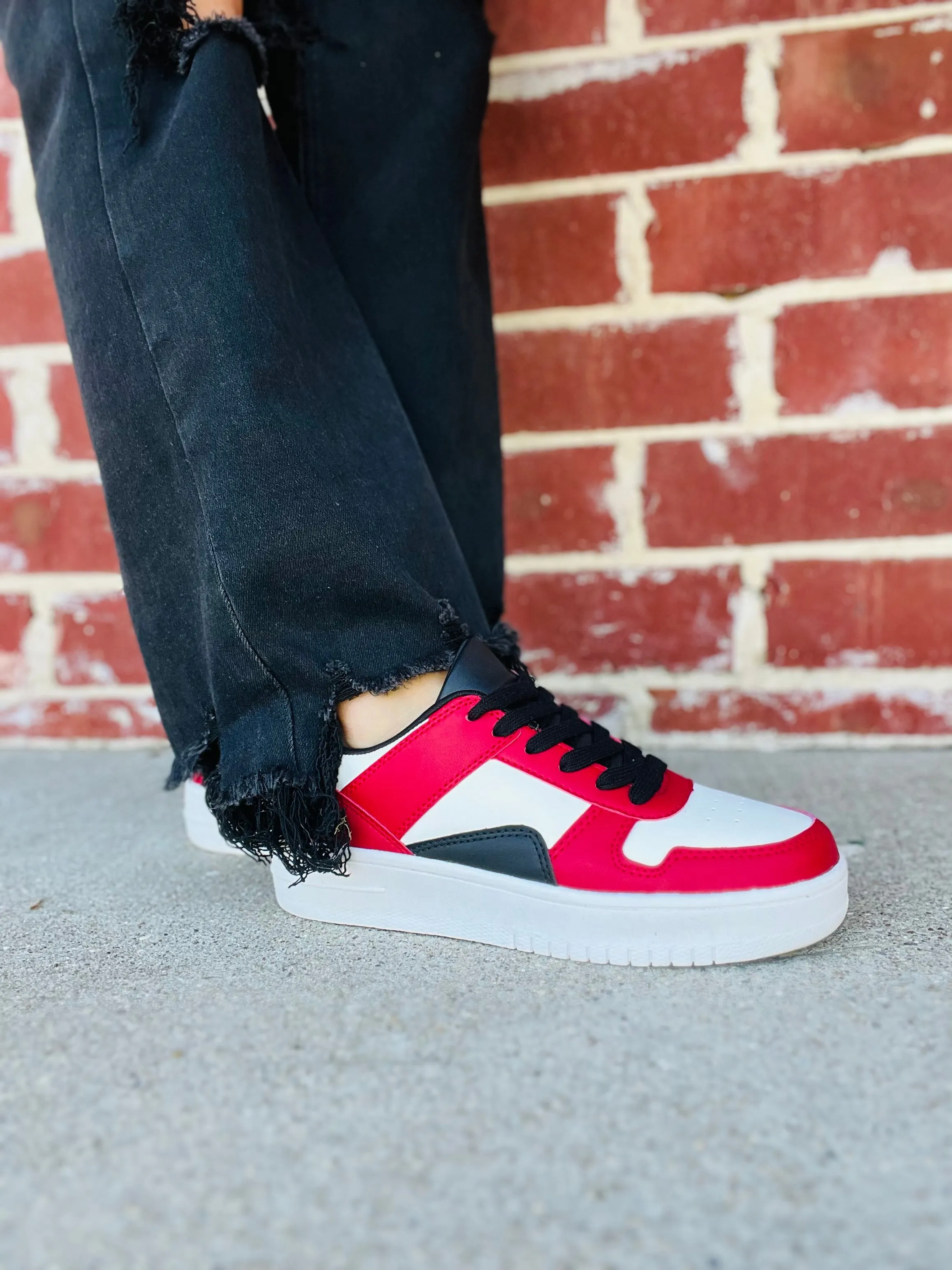 Retro Red Mix Platform Tennis Shoe