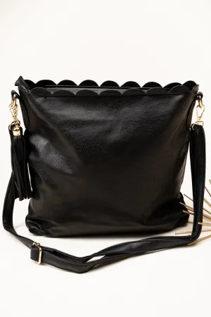 SALE! NGIL Black Faux Leather Sabina Scalloped Crossbody Tote