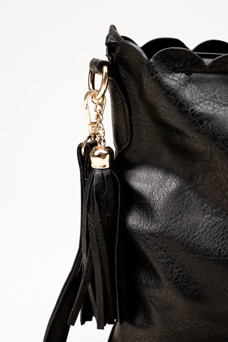 SALE! NGIL Black Faux Leather Sabina Scalloped Crossbody Tote
