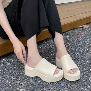 Sohiwoo Summer Slope Heel Thick Sole Women's Slippers New Simple Soft Sole EVA High Heel Slippers Wearing Beach Anti Slip Slippers