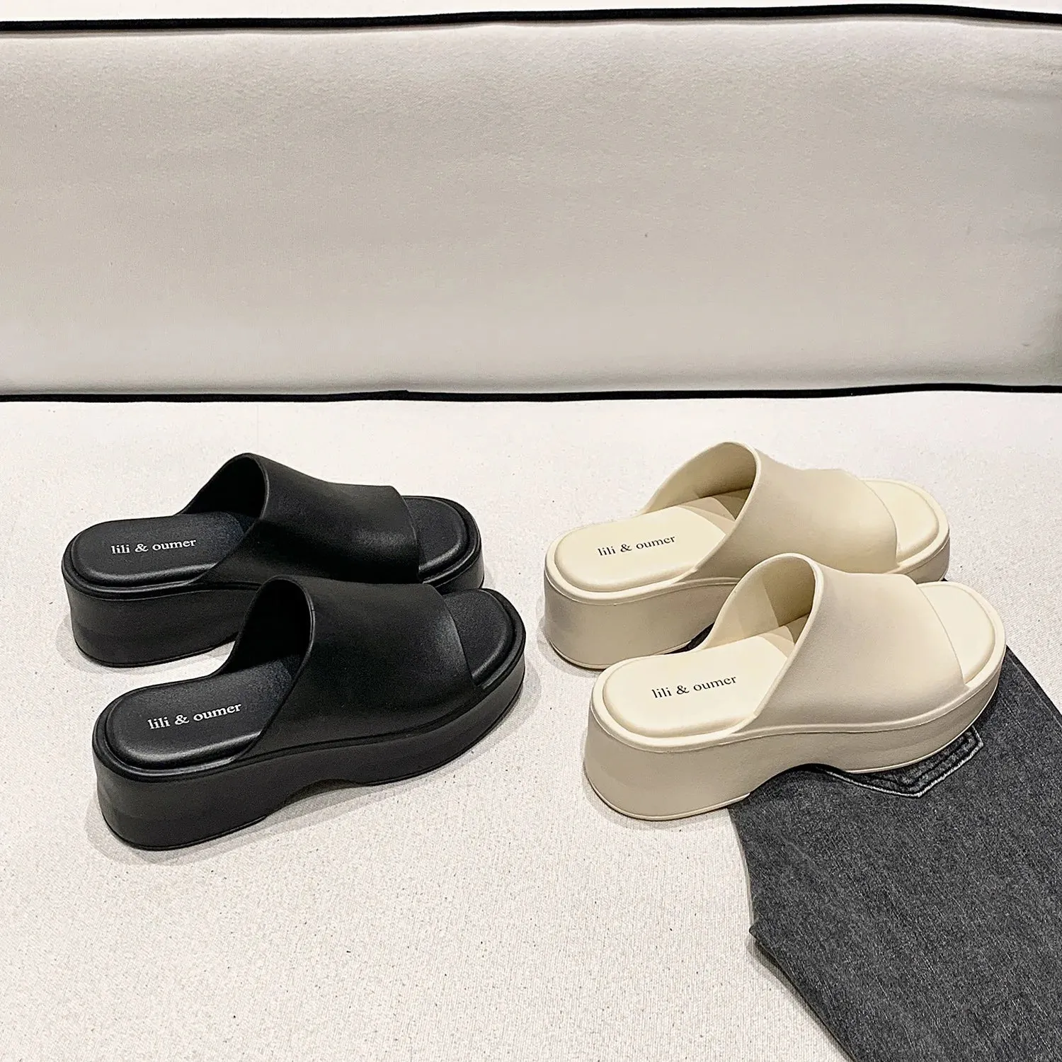 Sohiwoo Summer Slope Heel Thick Sole Women's Slippers New Simple Soft Sole EVA High Heel Slippers Wearing Beach Anti Slip Slippers