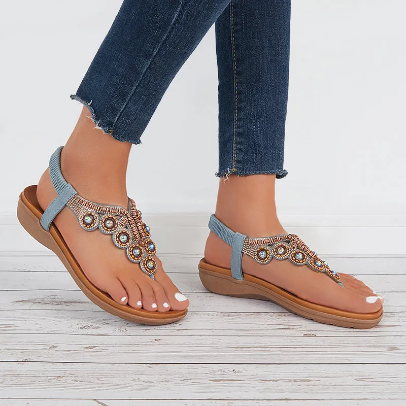 Sohiwoo  Women Boho Clip Toe Thong Sandals Arch Support Elastic Strap Shoes